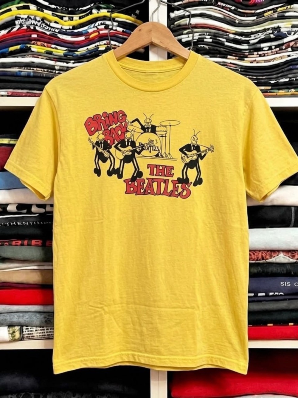 Gildan Yellow The Beatles 'Bring Back' Cartoon Graphic Tee